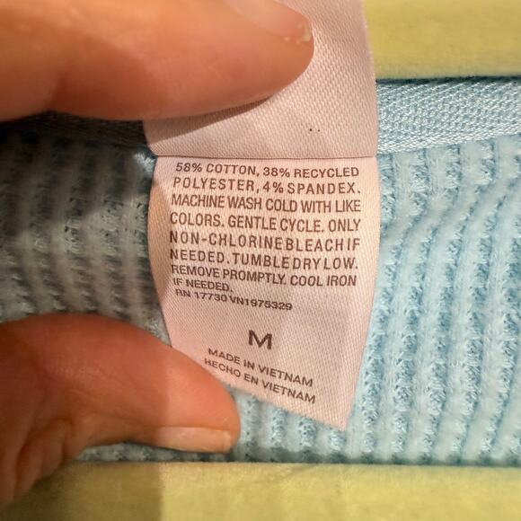 Auden Baby Blue Waffle Knit Front Zip Hooded Sweater Sz M - Picture 7 of 12